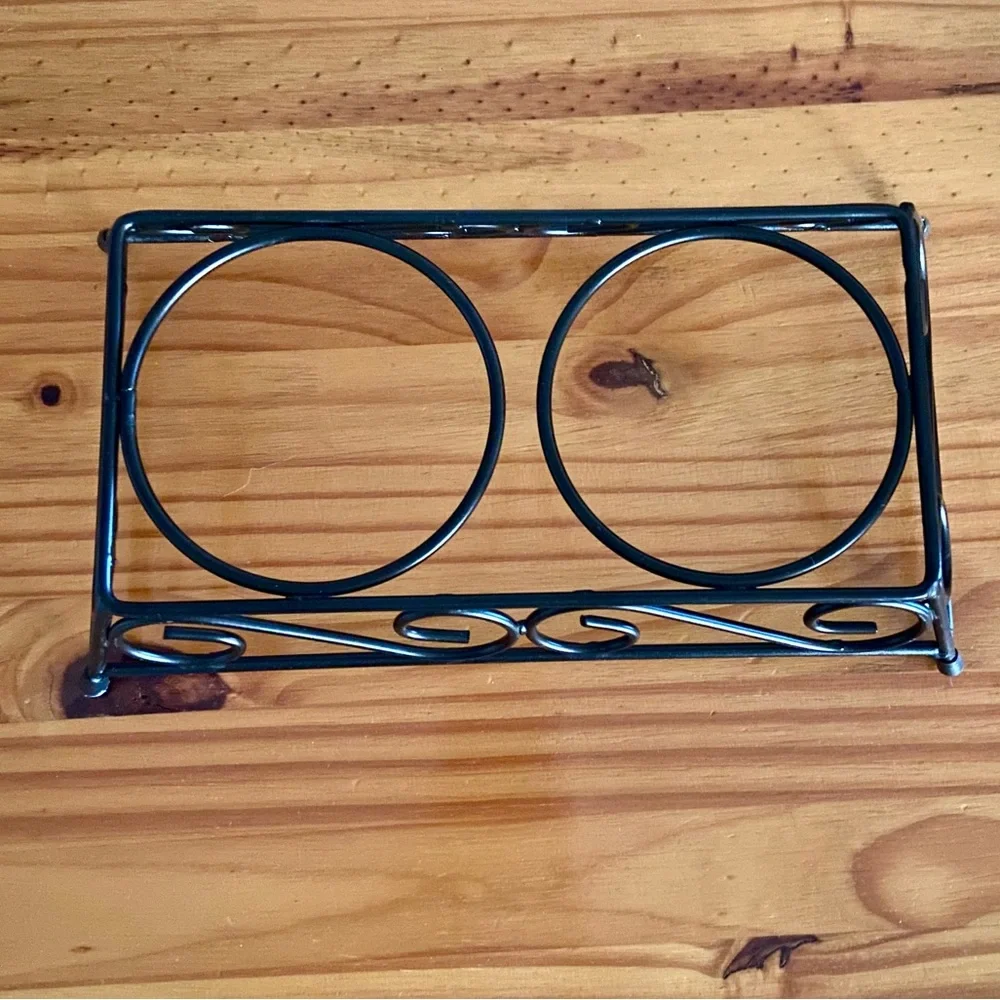 Vintage Dog Food and Water Bowl Stand in Black Metal